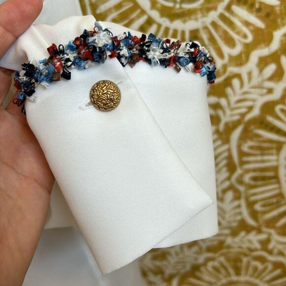 Zara Combination Textured Tweed Trim Chiffon Button Down Shirt in White size S - Picture 11 of 16